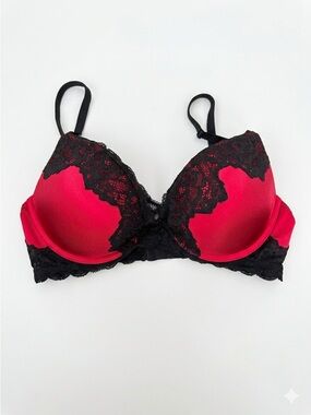 LaSenza Women’s Elegant Red and Black Lace Bra Beyond Sexy Deep Plunge 36D